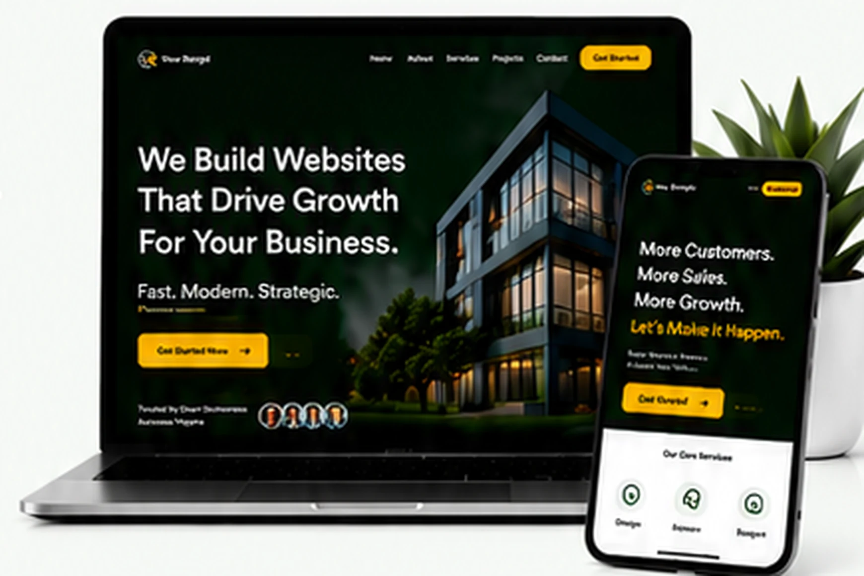 Professional business website shown on laptop and phone