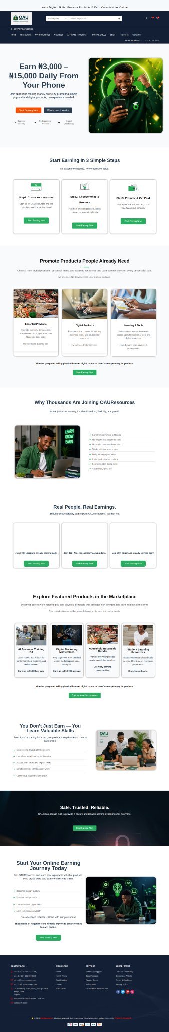 OAU Resources website designed by Nergy Web Design