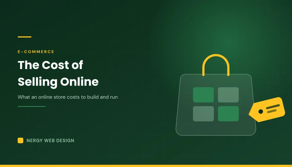 E-commerce website cost in Nigeria shopping bag and price tag illustration